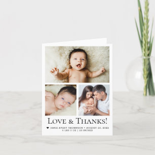 Modern Love and Thanks three photos baby birth Thank You Card