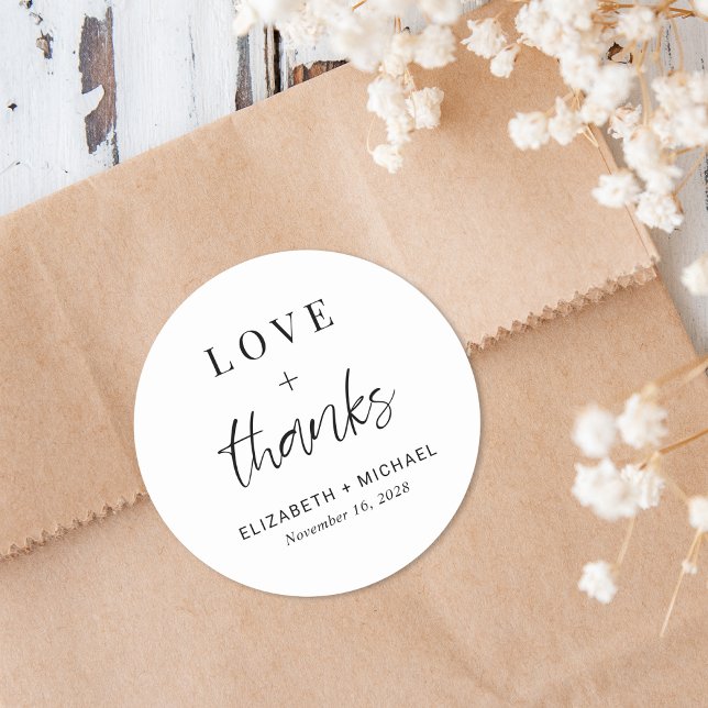 Modern Love And Thanks Wedding Classic Round Sticker (Creator Uploaded)
