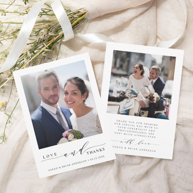 Modern Love and Thanks Wedding Photo  Thank You Card (Creator Uploaded)