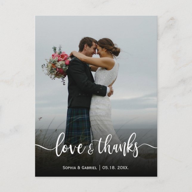 Modern Love and Thanks Wedding Photo Thank You Postcard (Front)