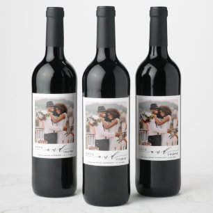 Modern Love and Thanks Wedding Photo  Wine Label