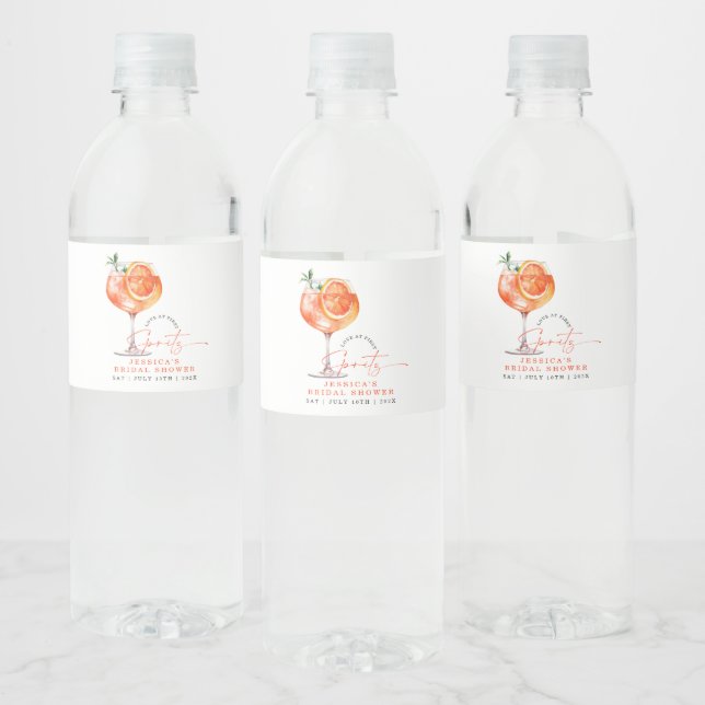 Modern Love At First Spritz Bridal Shower  Water Bottle Label (Bottles)