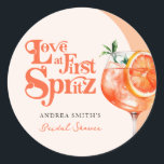Modern Love at First Spritz Retro Bridal Shower  Classic Round Sticker<br><div class="desc">Modern Love at First Spritz Retro Bridal Shower Classic Round Sticker</div>