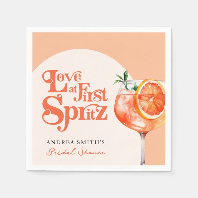 Modern Love at First Spritz Retro Bridal Shower  Napkin (Front)
