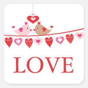 Modern Love Bird Hearts Bridal Shower Thank You Square Sticker
