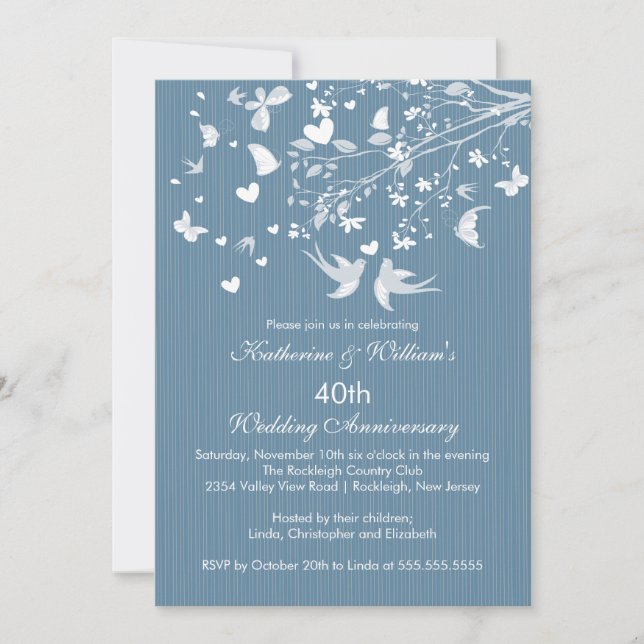 Modern Love Birds Anniversary Party Invitation (Front)