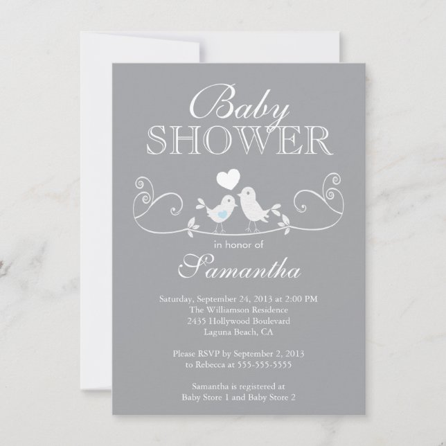 Modern Love Birds Boys Baby Shower Invitation (Front)