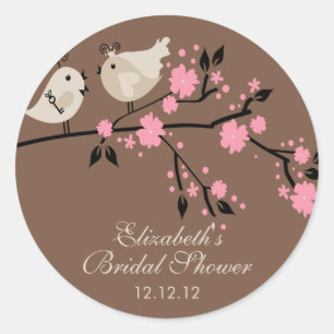 Modern Love Birds Bridal Shower Classic Round Sticker
