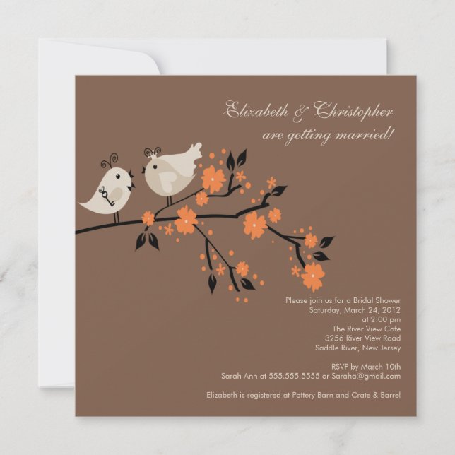 Modern Love Birds Bridal Shower Invitation (Front)