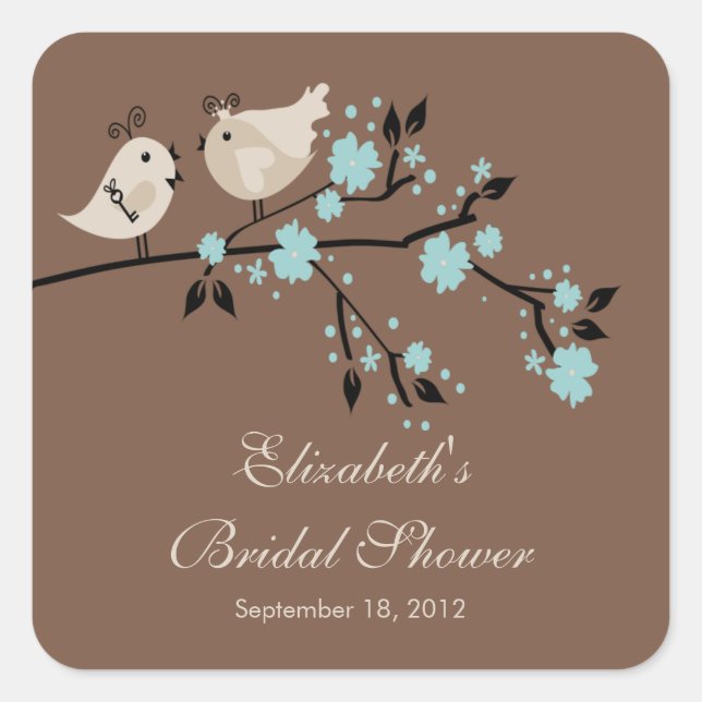 Modern Love Birds Bridal Shower Square Square Sticker (Front)