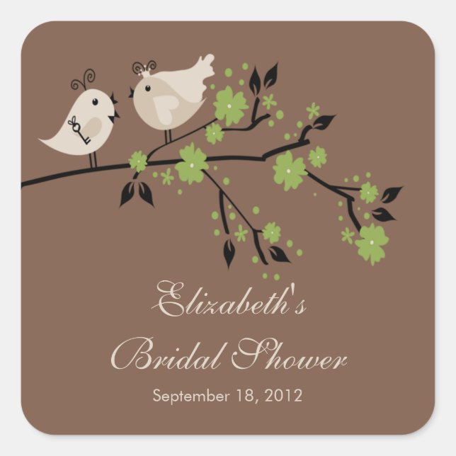 Modern Love Birds Bridal Shower Square Sticker (Front)