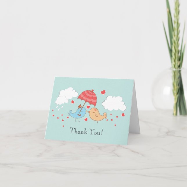 Modern Love Birds Bridal Shower Thank You Note Card (Front)