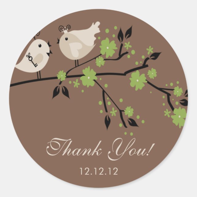 Modern Love Birds Bridal Shower Thank You Stickers (Front)