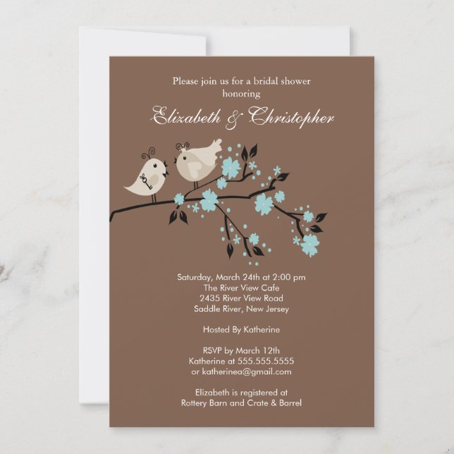 Modern Love Birds Couples Bridal Shower Invitation (Front)