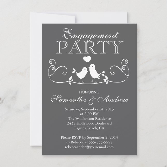 Modern Love Birds Engagement Party Invitations (Front)