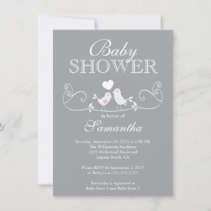 Modern Love Birds Girls Baby Shower Invitation