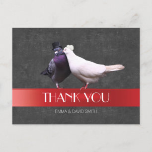 Modern Love Birds Red Ribbon Chalkboard Thank You Postcard