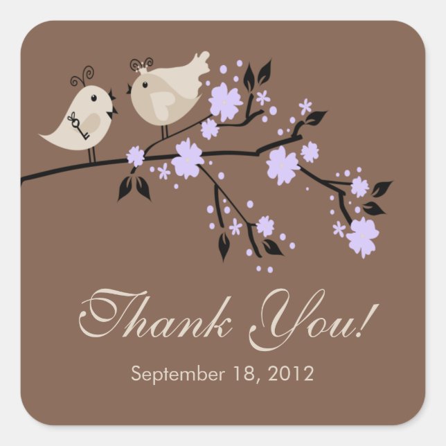 Modern  Love Birds Thank You Bridal Shower Square Square Sticker (Front)
