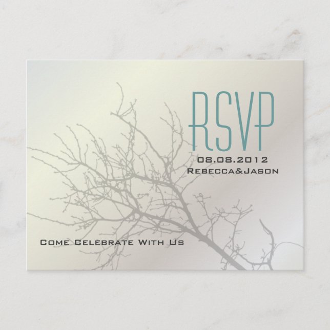 Modern Love Birds Tree white Wedding RSVP Invitation Postcard (Front)