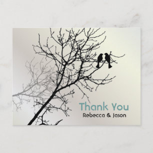 Modern Love Birds Tree white Wedding thank you Postcard