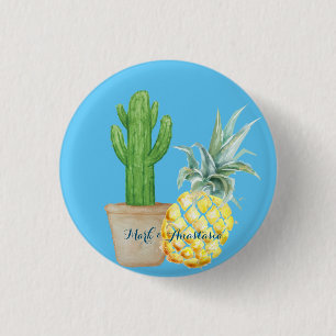 Modern Love Blue Pineapple and Cactus 3 Cm Round Badge