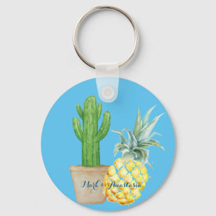 Modern Love Blue Pineapple and Cactus Key Ring