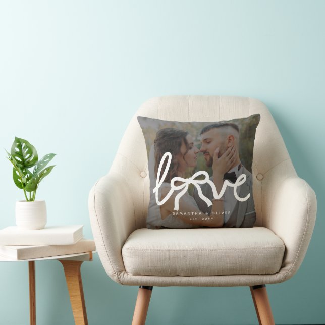 Modern Love Bow Custom Couples Wedding Photo Cushion (Chair)