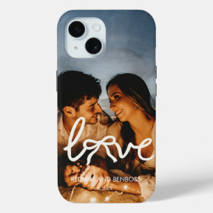 Modern Love Bow Typography Couple Custom Photo iPhone 15 Case