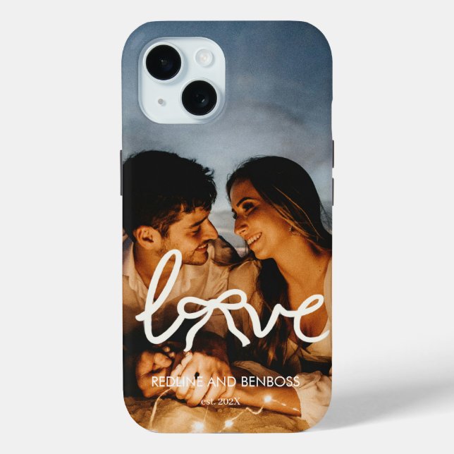 Modern Love Bow Typography Couple Custom Photo Case-Mate iPhone Case (Back)