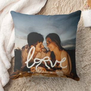 Modern Love Bow Typography Couple Custom Photo Cushion