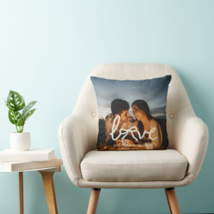 Modern Love Bow Typography Couple Custom Photo Cushion