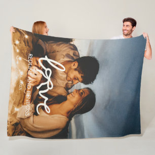 Modern Love Bow Typography Couple Custom Photo  Fleece Blanket