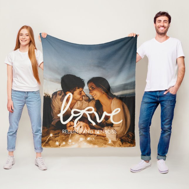 Modern Love Bow Typography Couple Custom Photo  Fleece Blanket (In Situ)