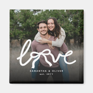 Modern Love Bow Typography Couple Custom Photo Magnet