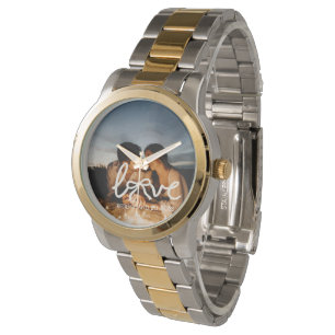 Modern Love Bow Typography Couple Custom Photo Wat Watch