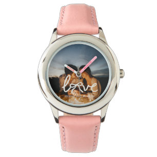 Modern Love Bow Typography Couple Custom Photo Wat Watch