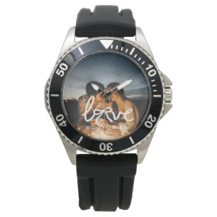 Modern Love Bow Typography Couple Custom Photo Wat Watch