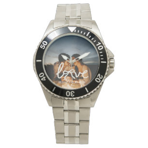 Modern Love Bow Typography Couple Custom Photo Wat Watch