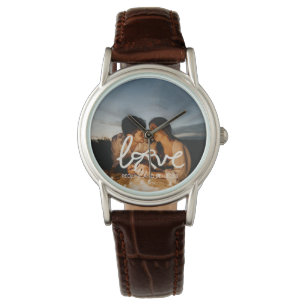 Modern Love Bow Typography Couple Custom Photo Wat Watch