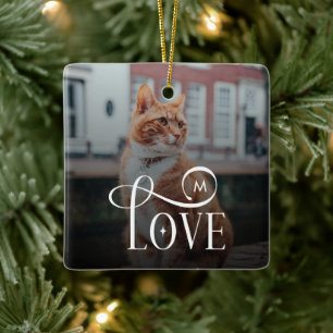 Modern Love Custom Cat Pets Photo Monogram Ceramic Ornament