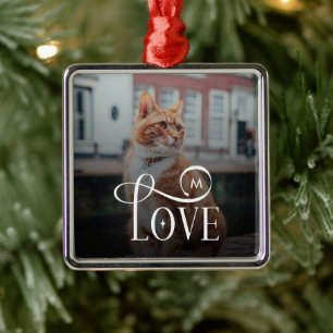 Modern Love Custom Cat Pets Photo Monogram Metal Tree Decoration