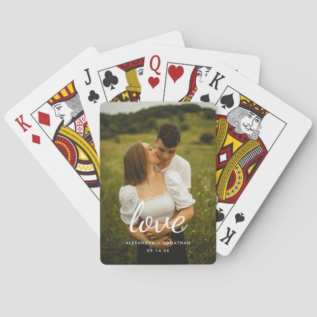 Modern 'Love' Custom Couple Photo & Names Playing Cards (Back)