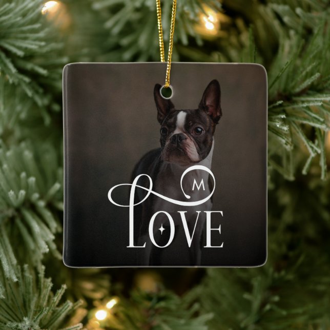 Modern Love Custom Dog Pets Photo Monogram Ceramic Ornament (Tree)