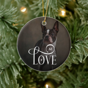 Modern Love Custom Dog Pets Photo Monogram Ceramic Tree Decoration