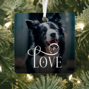 Modern Love Custom Dog Pets Photo Monogram Metal Tree Decoration