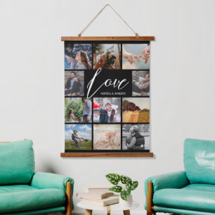 Modern Love custom photo collage Valentine couple  Hanging Tapestry