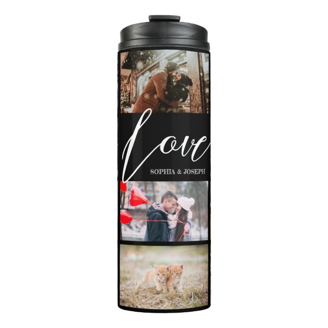 Modern Love custom photo collage Valentine couple Thermal Tumbler (Front)