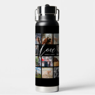 Modern Love custom photo collage Valentine couple Water Bottle