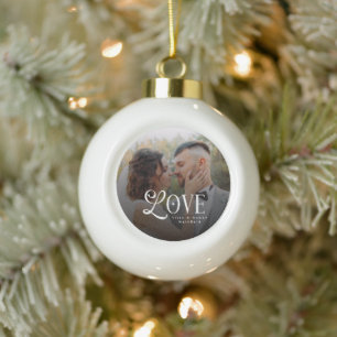 Modern Love Custom Wedding Photo Couples Ceramic Ball Christmas Ornament