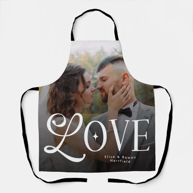Modern Love Custom Wedding Photo Couples Monogram Apron (Front)
